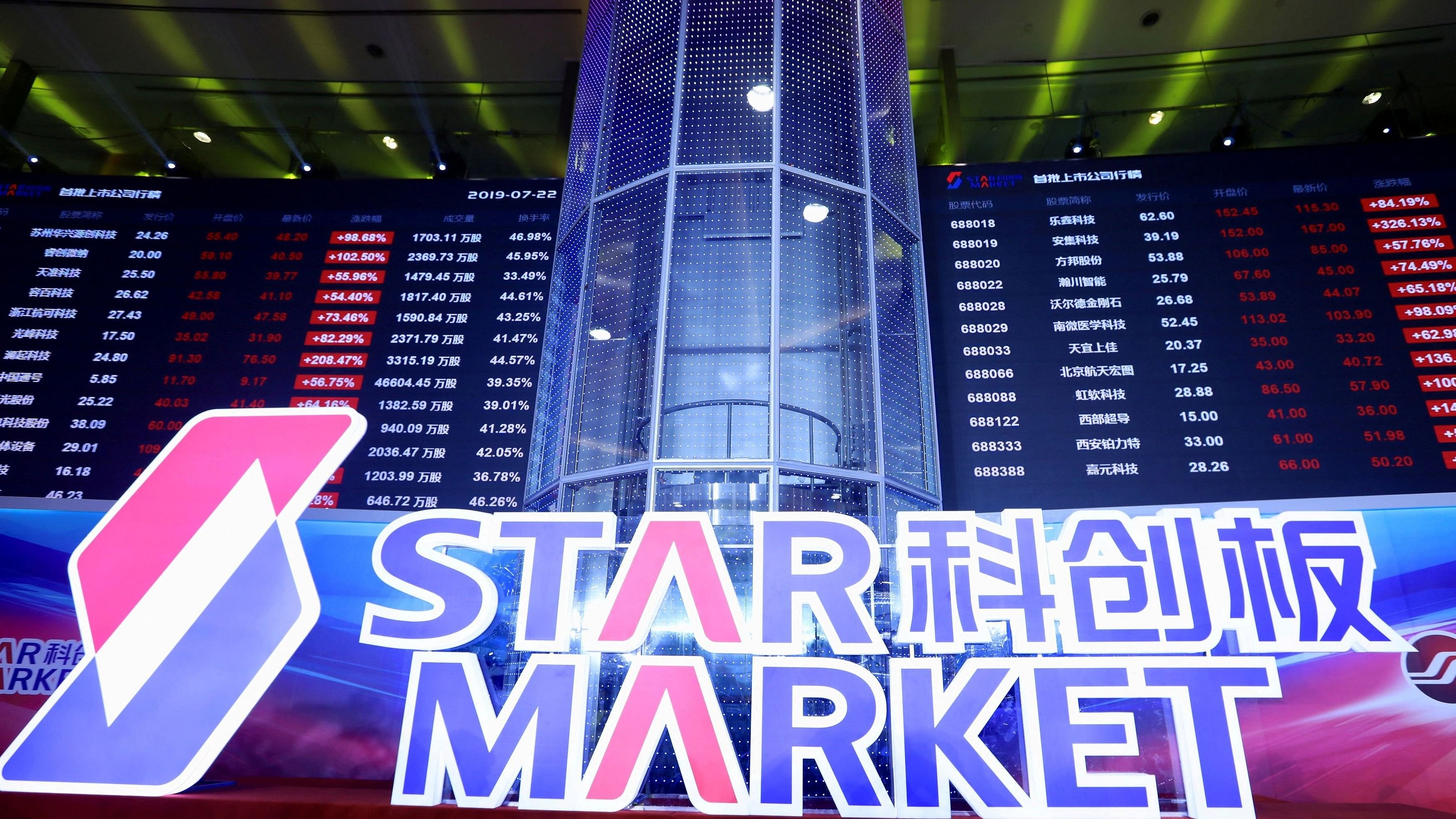 <div class="paragraphs"><p>A sign for STAR Market, China's new Nasdaq-style tech board.</p></div>