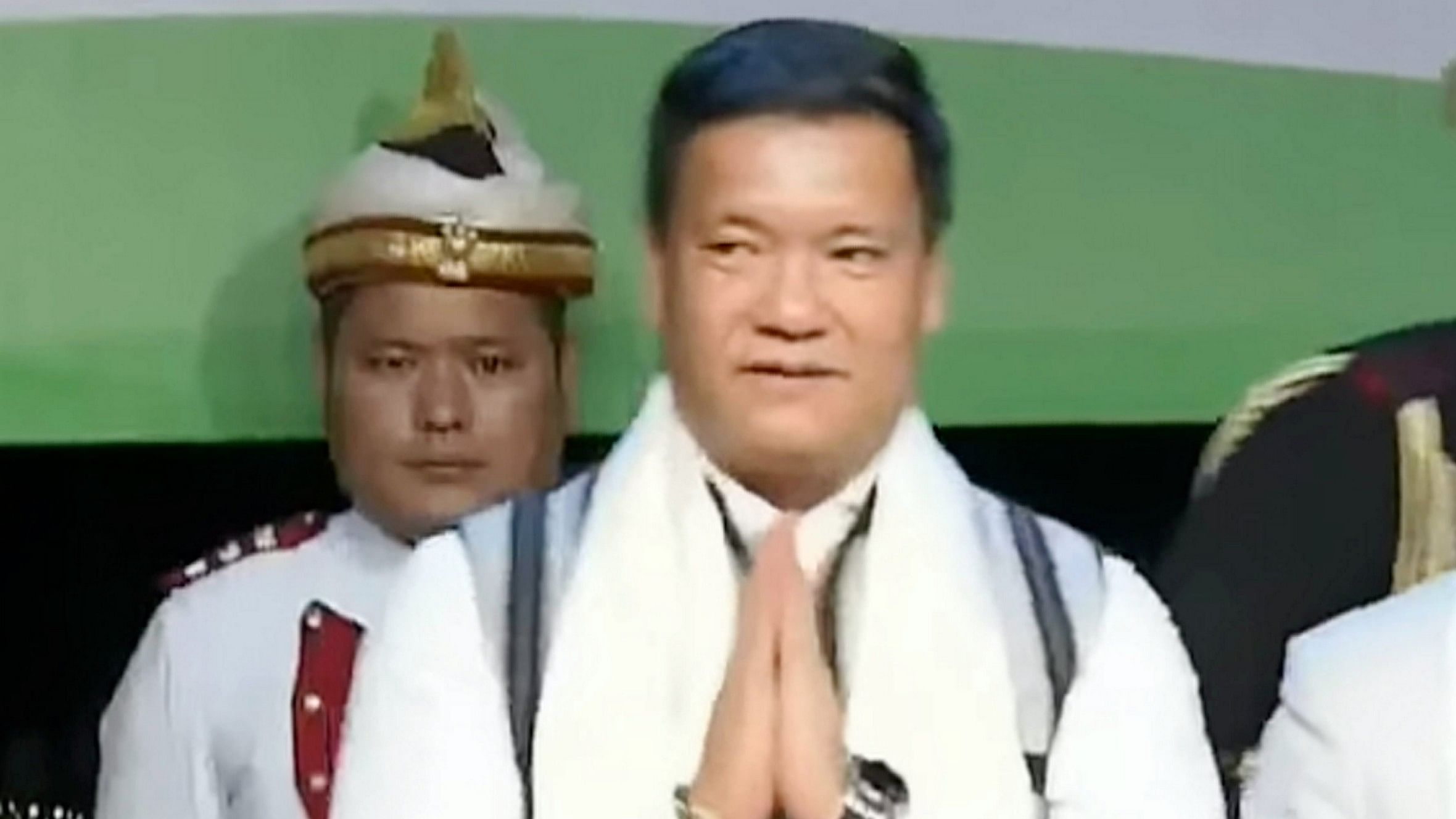 <div class="paragraphs"><p>Arunachal Pradesh Chief Minister Pema Khandu after taking oath, at the DK State Convention Centre in Itanagar, Thursday, June 13, 2024.</p></div>