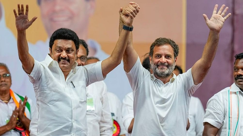 <div class="paragraphs"><p>DMK chief and Tamil Nadu Chief Minister M K Stalin and Congress leader Rahul Gandhi </p></div>