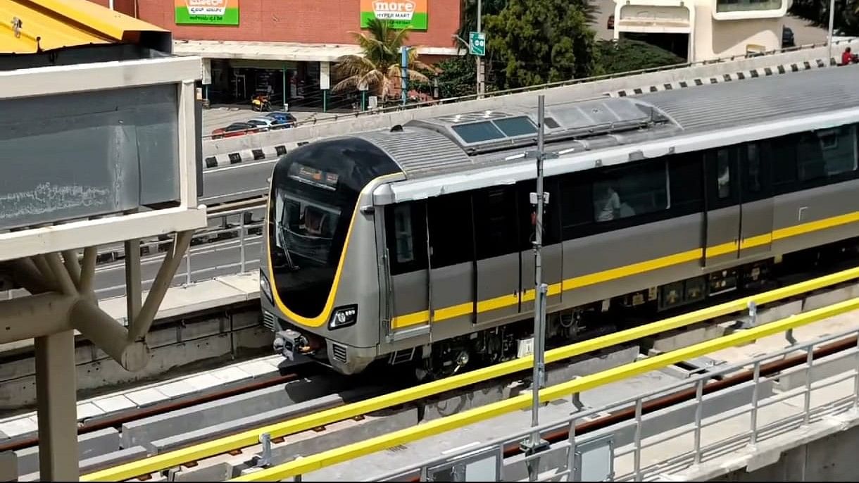 <div class="paragraphs"><p>Video grab of the Yellow Line prototype train during the full-scale trial run between Bommasandra and RV Road on Thursday. </p></div>