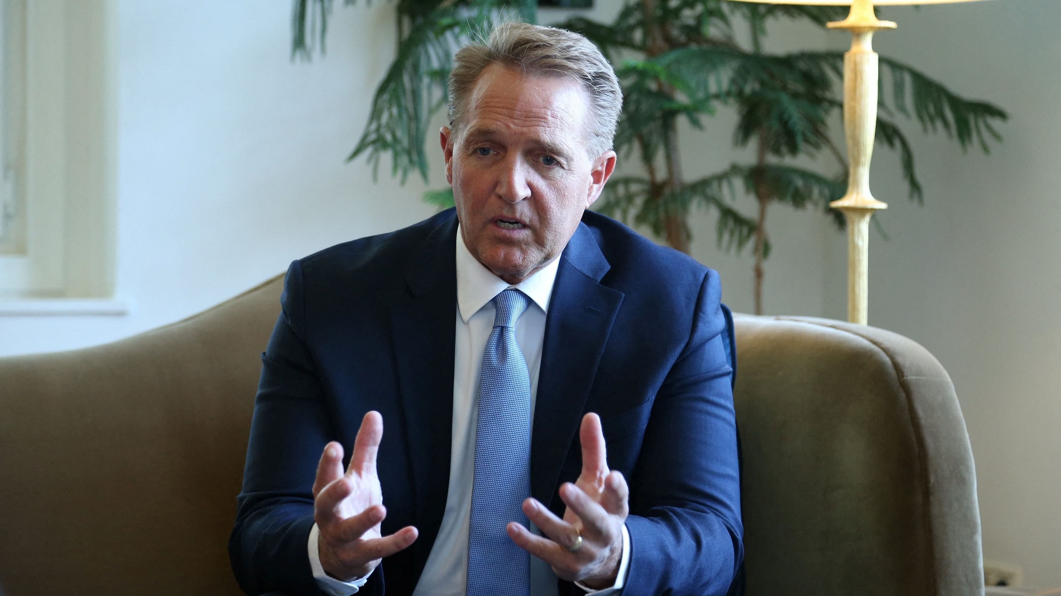 <div class="paragraphs"><p>US Ambassador to Turkey Jeff Flake speaks during an interview with Reuters in Ankara, Turkey, June 11, 2024.</p></div>