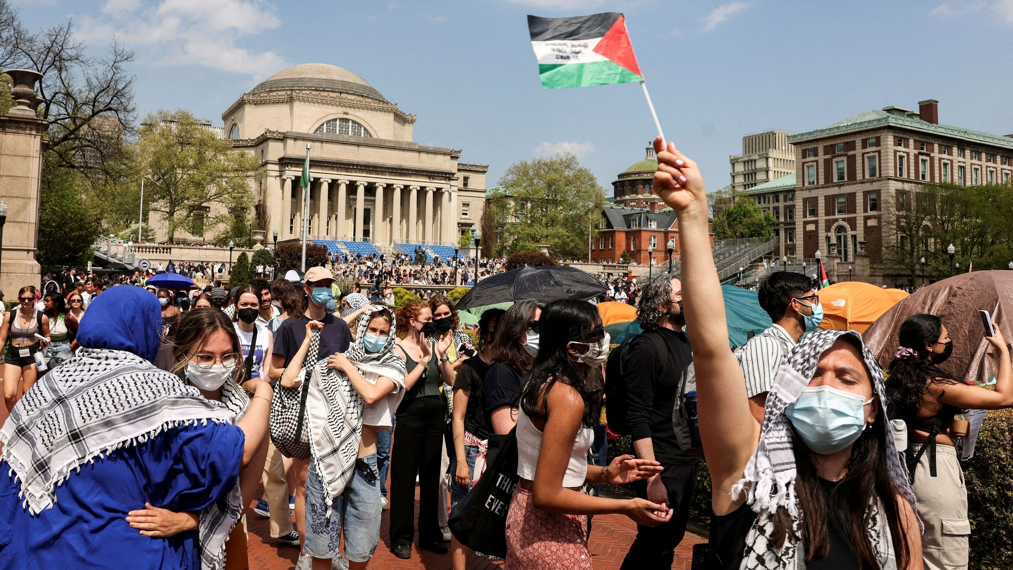 <div class="paragraphs"><p><em>S</em>tudents march and rally on Columbia University campus in support of a protest encampment supporting Palestinians.</p></div>