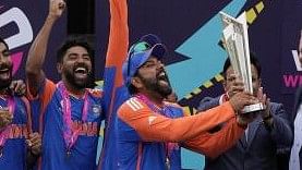 <div class="paragraphs"><p>Indian skipper Rohit Sharma with the ICC Men's T20 World Cup 2024 trophy</p></div>