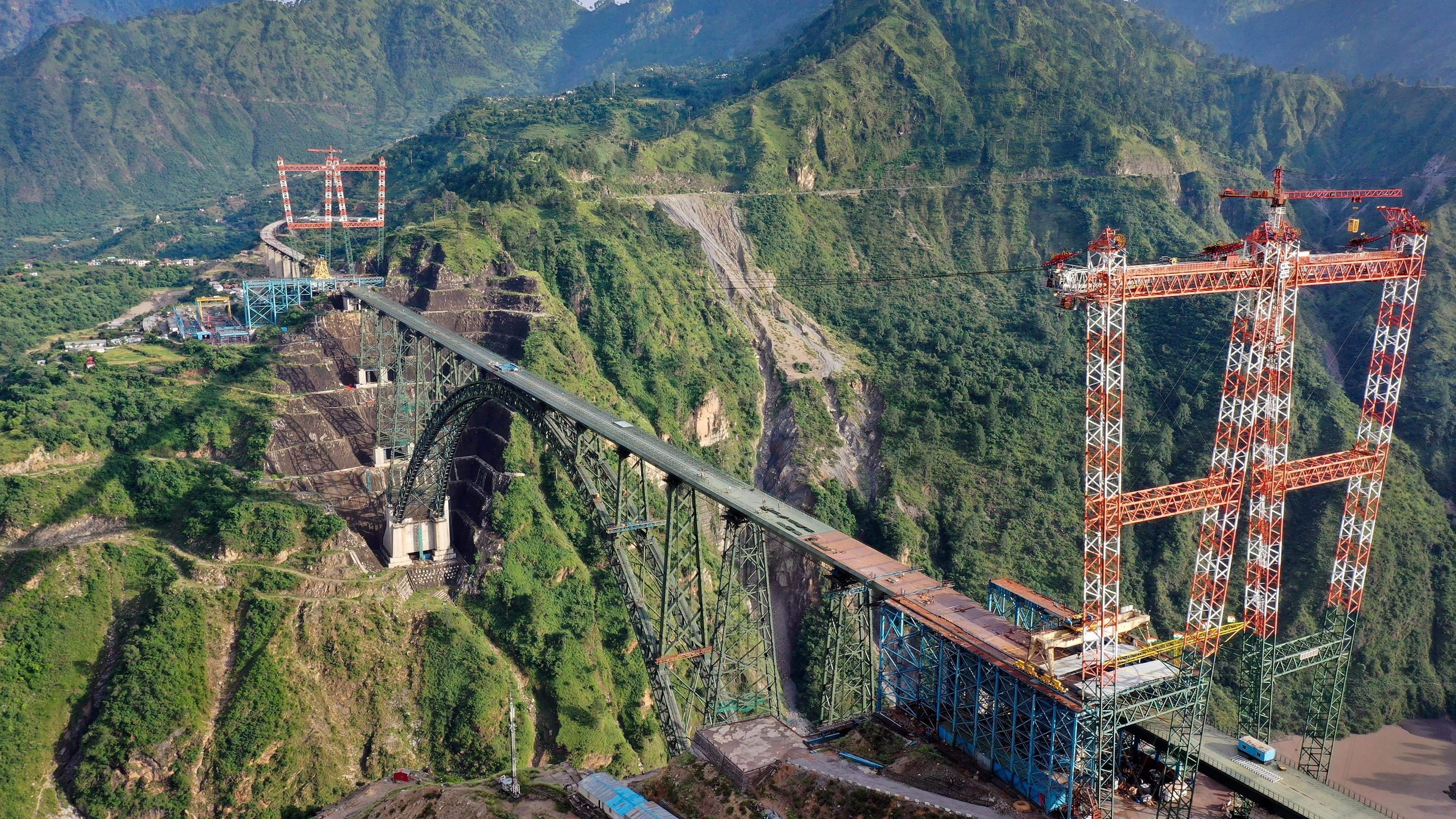<div class="paragraphs"><p>A drone image of the world's highest single-arch railway bridge over the Chenab river in Reasi district of Kashmir.</p></div>