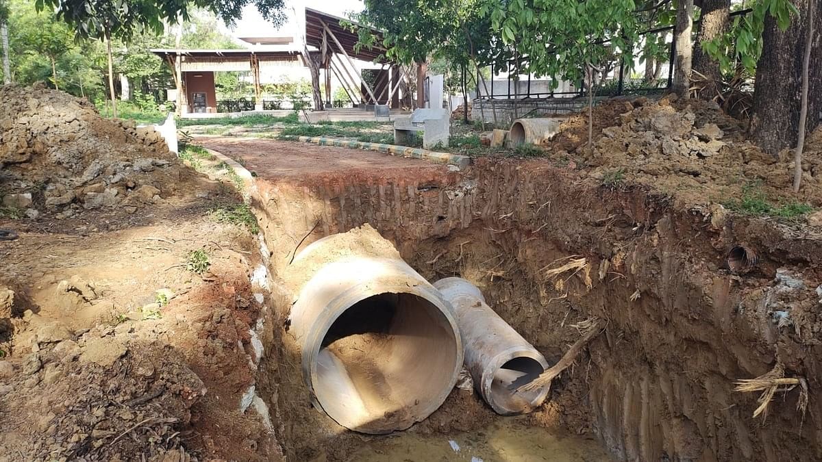 The BBMP has excavated the walking path at Puttenahalli Lake to install a pipeline.