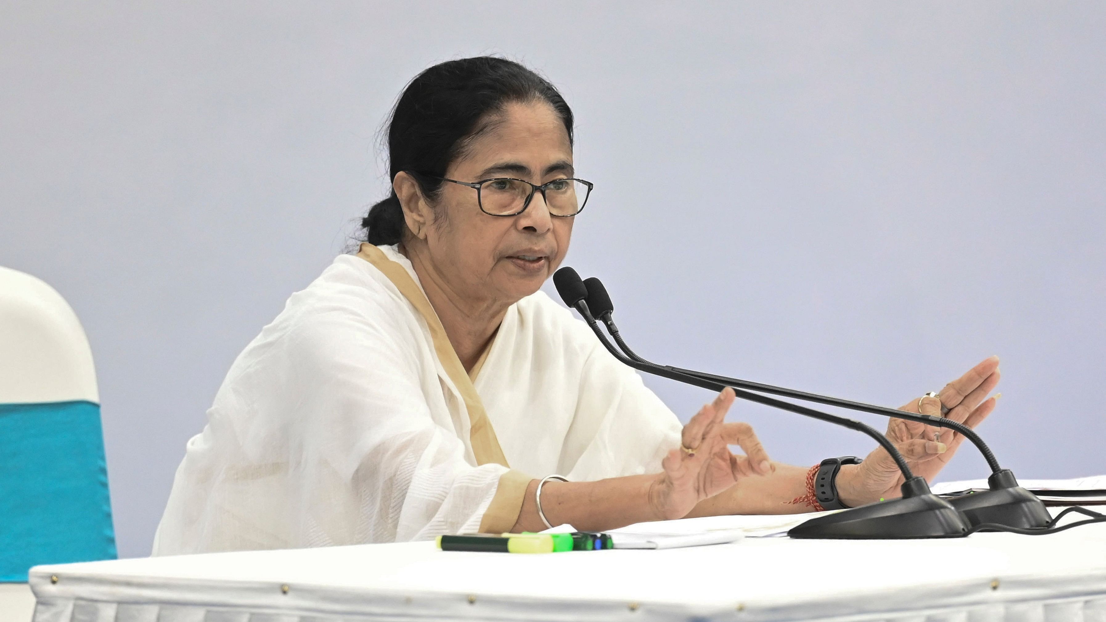 <div class="paragraphs"><p>West Bengal Chief Minister Mamata Banerjee addresses a review meeting regarding hawkers and encroachment at Nabanna in Howrah district on Thursday, June 27, 2024. </p></div>