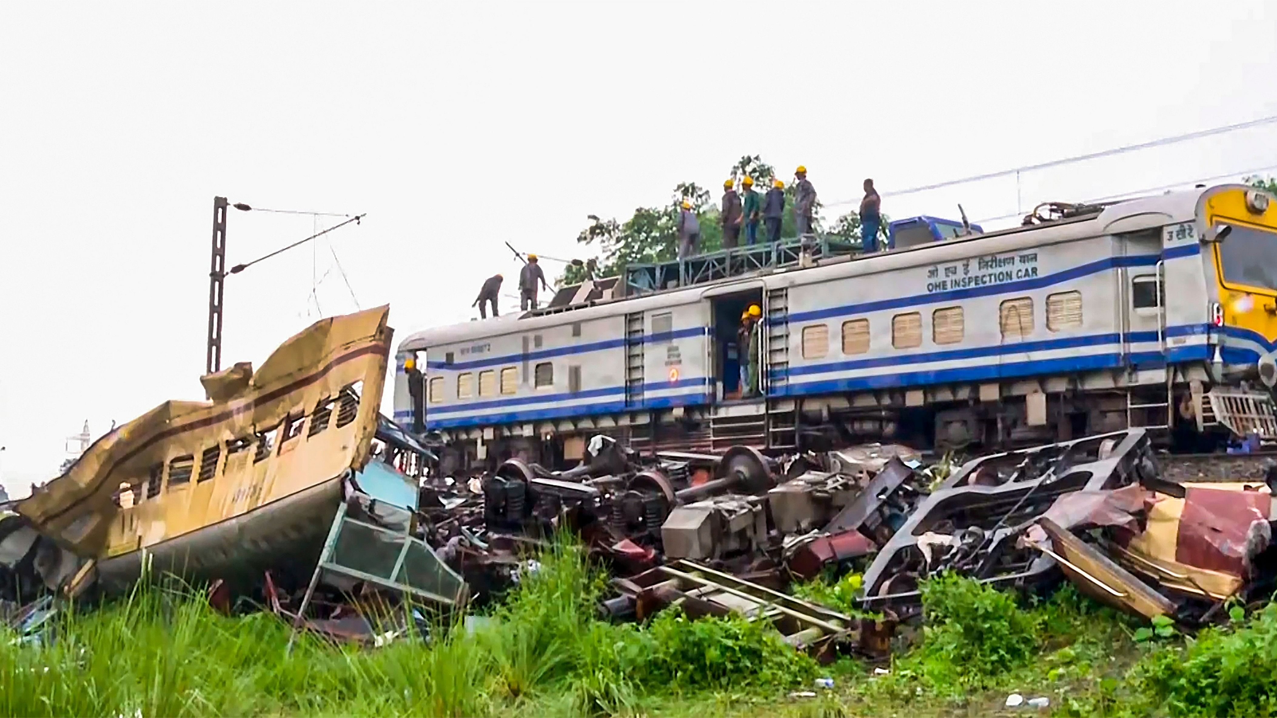 <div class="paragraphs"><p> Wreckage of trains a day after the collision between the Kanchanjunga Express and a goods train, near Rangapani railway station, Tuesday, June 18, 2024. </p></div>