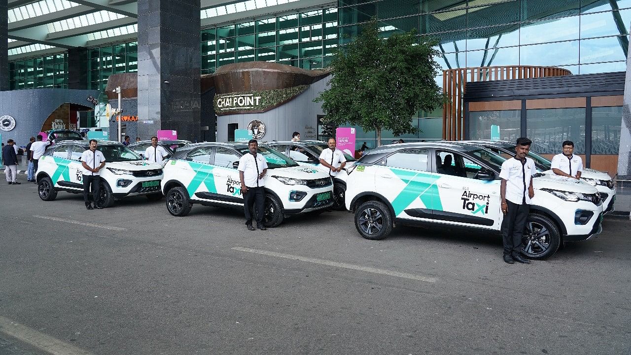 <div class="paragraphs"><p>Drivers at the launch of the EV taxis at the Bengaluru International Airport on Wednesday.</p></div>