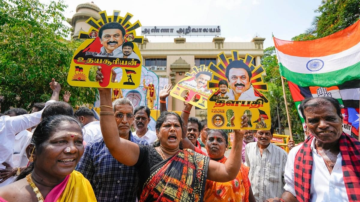 <div class="paragraphs"><p>DMK workers celebrate the party's performance at the Lok Sabha elections 2024.</p></div>