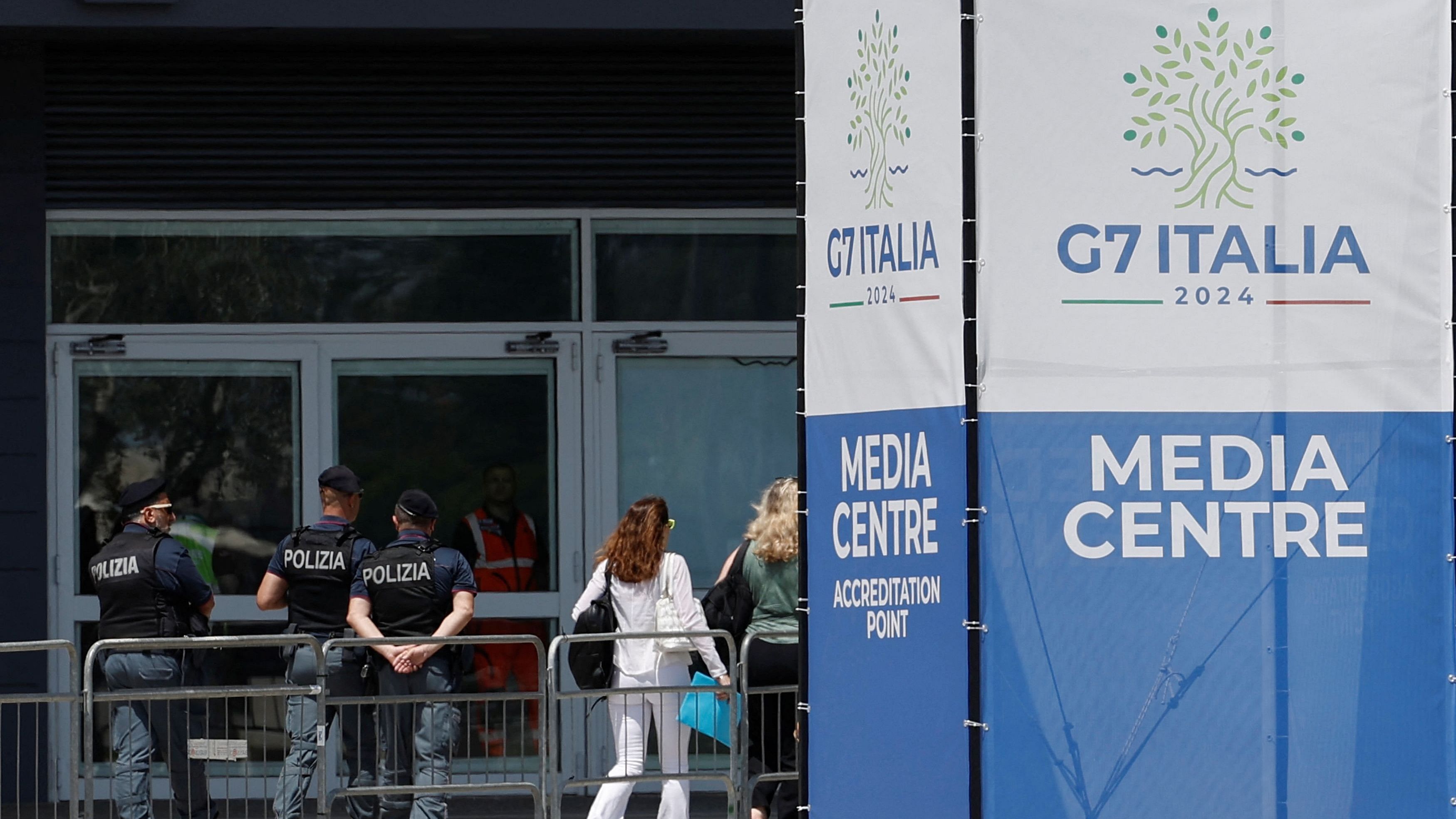 <div class="paragraphs"><p>Police patrols outside the press centre facilities, ahead of the G7 summit of world leaders in the city of Bari, Italy, June 12, 2024.</p></div>