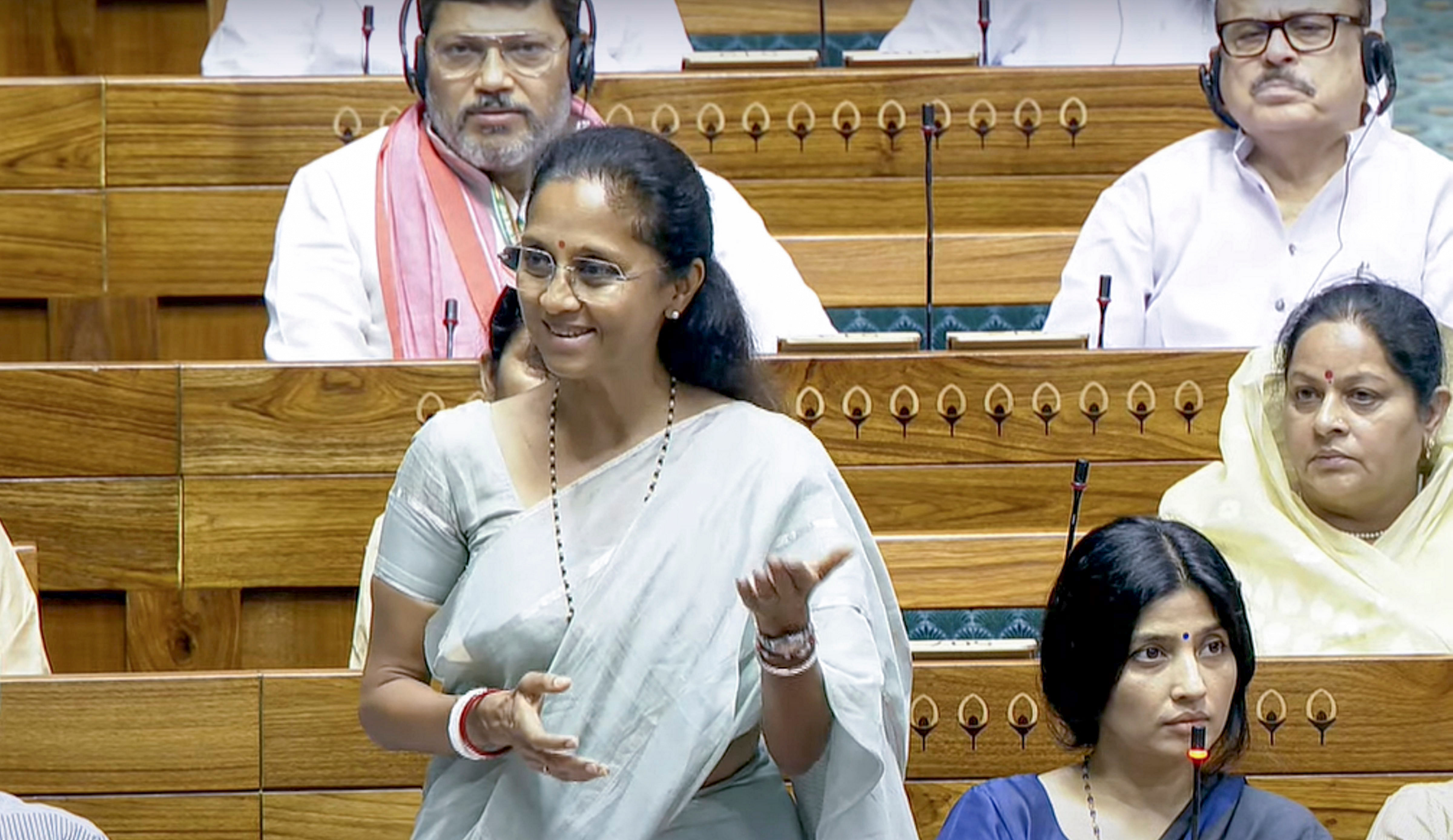 <div class="paragraphs"><p>NCP (Sharad Pawar) MP Supriya Sule speaks in the House during the first session of the 18th Lok Sabha, in New Delhi, Wednesday, June 26, 2024. </p></div>