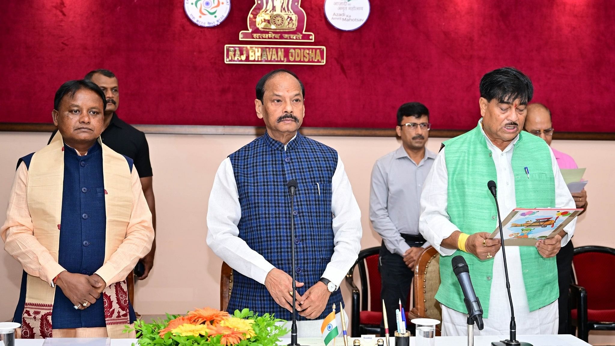 <div class="paragraphs"><p>Ranendra Pratap Swain taking oath as the Pro-Term Speaker of the Odisha Legislative Assembly today. </p></div>