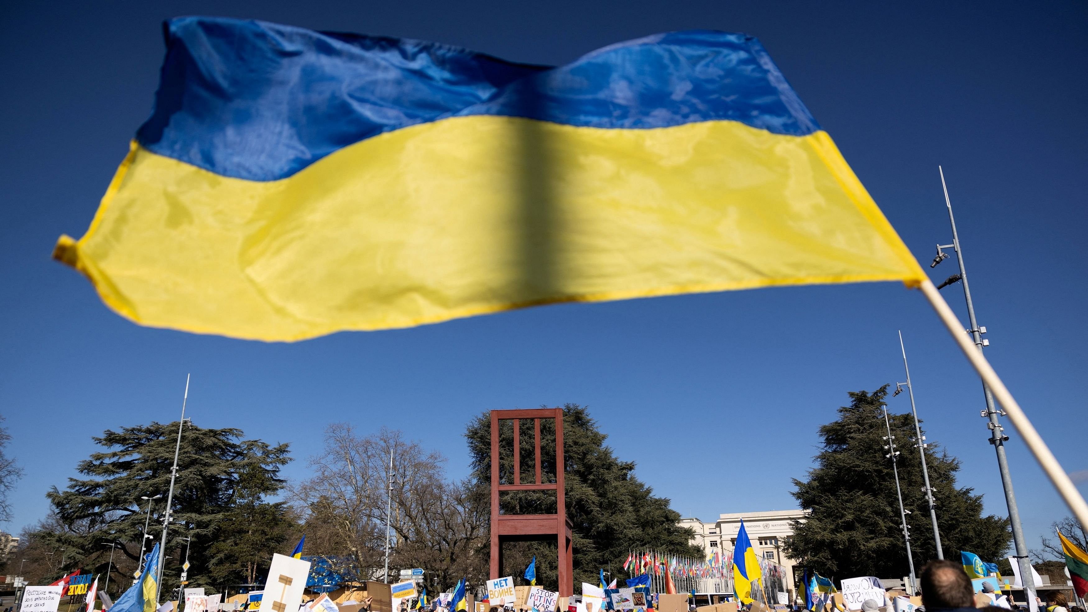 <div class="paragraphs"><p>A Ukrainian flag is waved during an anti-war protest.&nbsp;</p></div>