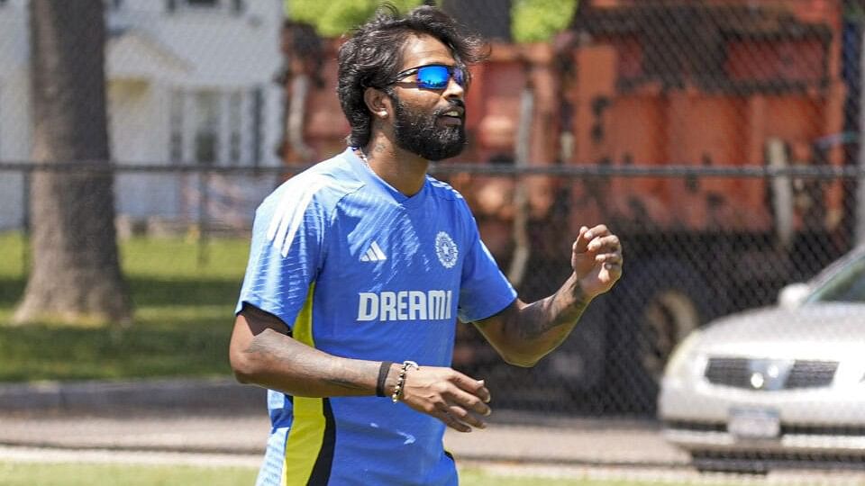 <div class="paragraphs"><p>Indian cricket team player Hardik Pandya during a training session for the T20 World Cup in New York.</p></div>