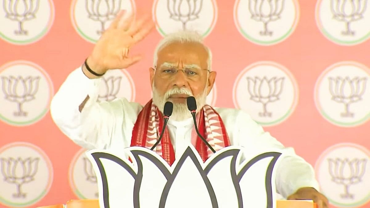 <div class="paragraphs"><p> Prime Minister Narendra Modi addresses during a public meeting for Lok Sabha elections</p></div>