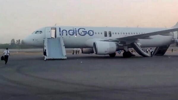 <div class="paragraphs"><p>The Varanasi-bound IndiGo flight that received a bomb threat at the Indira Gandhi International Airport, in New Delhi, Tuesday, May 28, 2024.</p></div>