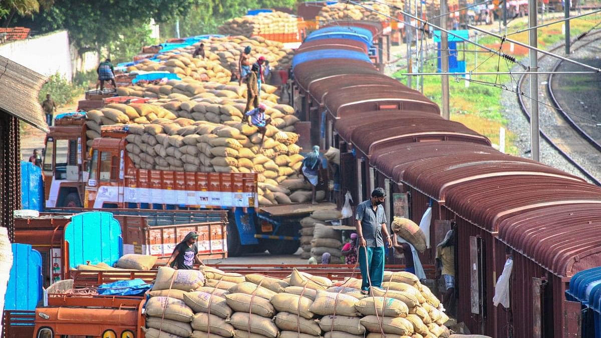 <div class="paragraphs"><p>India can store only 47% of what it produces with its existing capacity. In pic, workers unload wheat grain from a goods train in Coimbatore.</p></div>