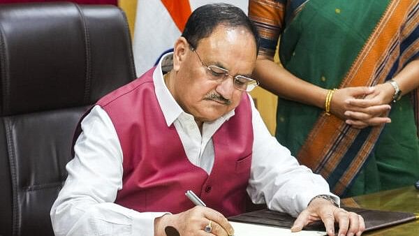 <div class="paragraphs"><p>Union Minister J P Nadda takes charge as Minister of Health and Family Welfare, in New Delhi, Tuesday, June 11, 2024.</p></div>