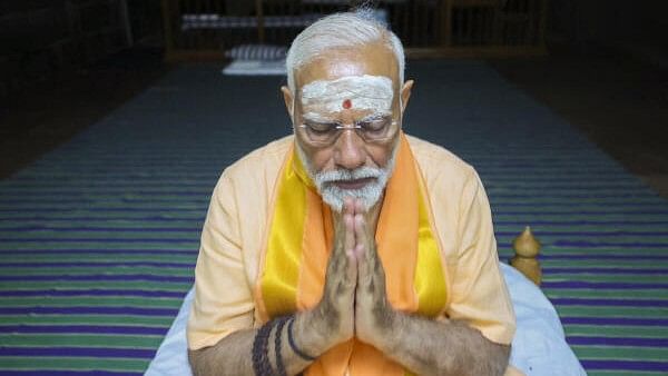 <div class="paragraphs"><p>Prime Minister Narendra Modi at the Vivekananda Rock Memorial, in Kanniyakumari, Saturday on June 1, 2024. </p></div>