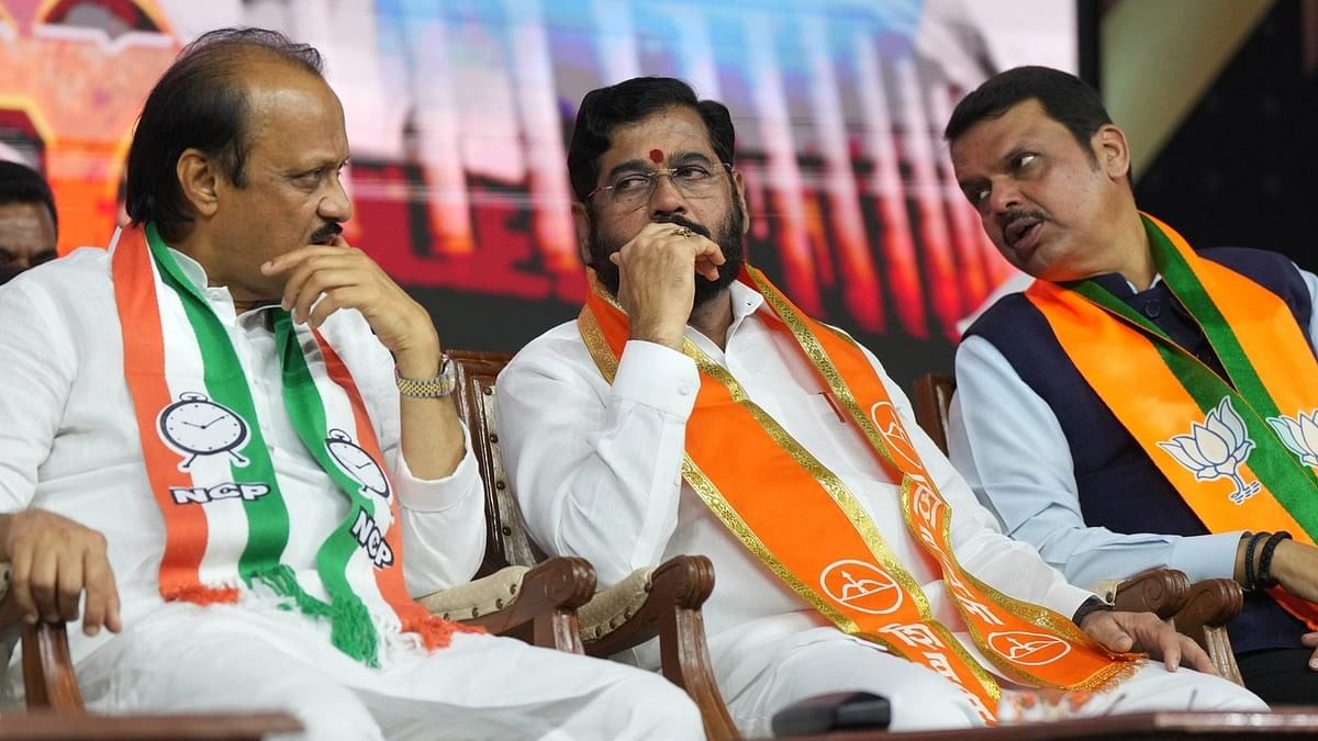 <div class="paragraphs"><p>Maharashtra Chief Minister Eknath Shinde with Deputy Chief Ministers Devendra Fadnavis (R) and Ajit Pawar (L).&nbsp;</p></div>