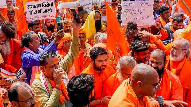 <div class="paragraphs"><p>File photo of a protest by members of Sanatan Dharm Manch. (Representative image)</p></div>