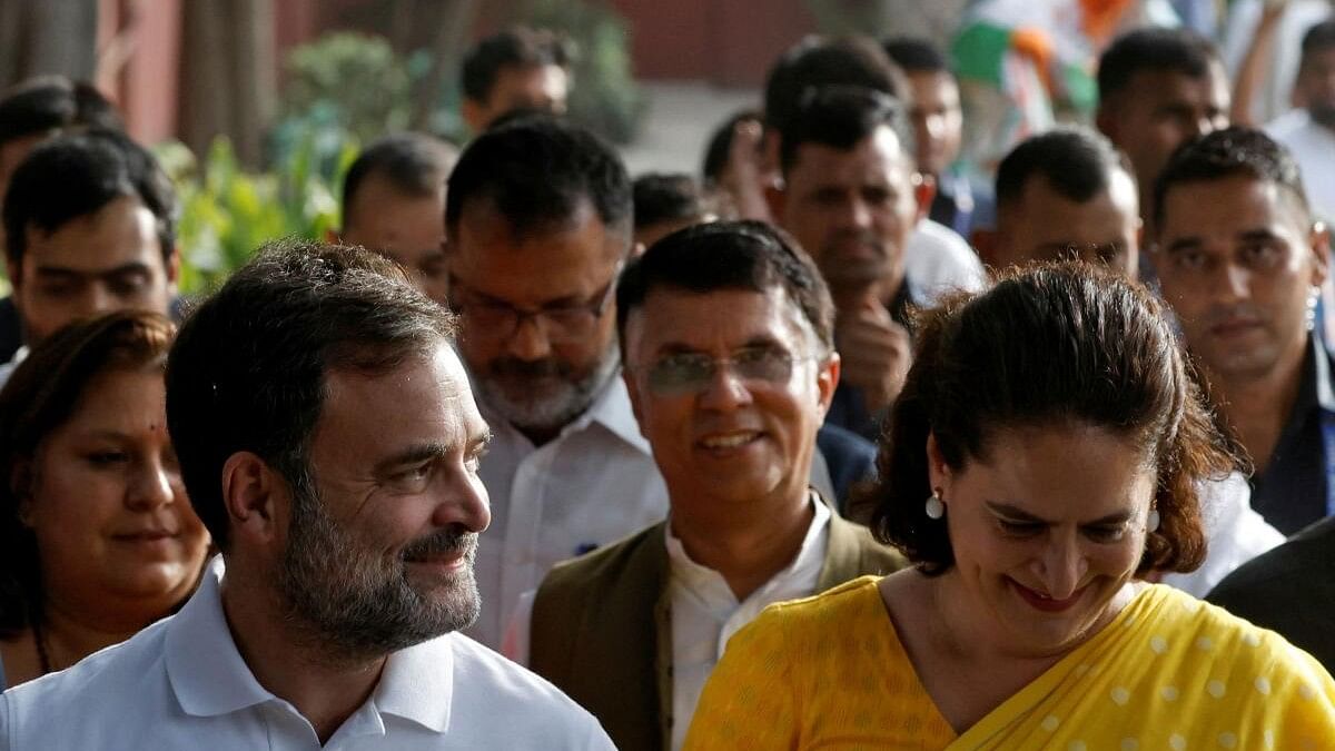 <div class="paragraphs"><p>Rahul Gandhi and&nbsp;Priyanka Gandhi Vadra at the party headquarters in New Delhi.&nbsp;</p></div>