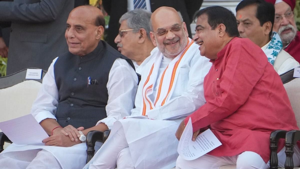 <div class="paragraphs"><p>BJP MPs Rajnath Singh, Amit Shah, Nitin Gadkari and others during the swearing-in ceremony of the new Union government, at the Rashtrapati Bhavan in New Delhi.</p></div>