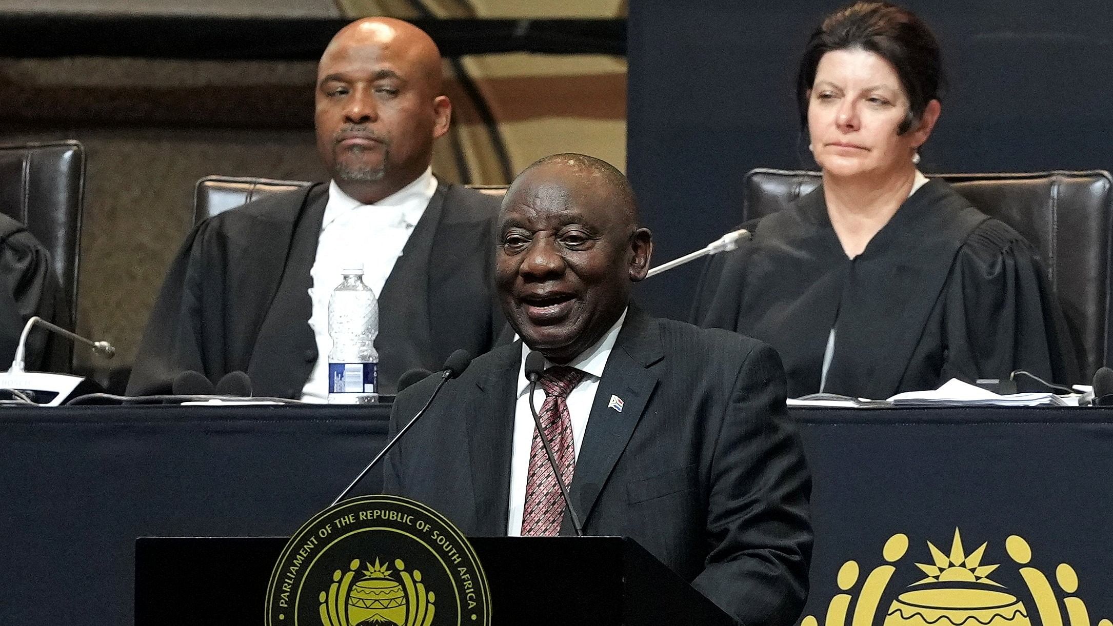 <div class="paragraphs"><p>South African President Cyril Ramaphosa speaks after being re-elected as president of South Africa during the first sitting of the National Assembly following elections.</p></div>