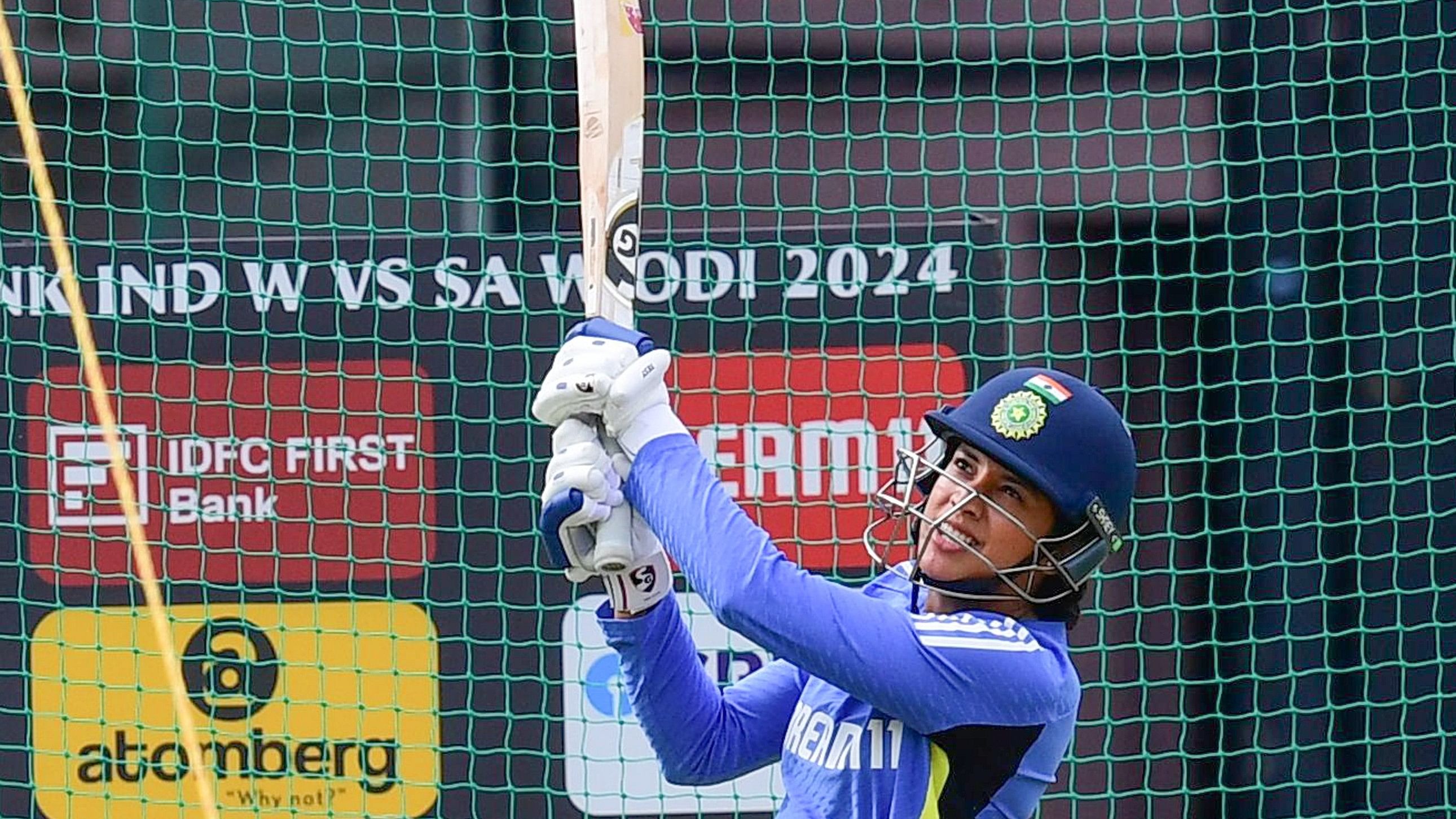 <div class="paragraphs"><p>India's Smriti Mandhana carts one during a training session on the eve of the opening ODI against South Africa at the M Chinnaswamy Stadium on Saturday. </p></div>