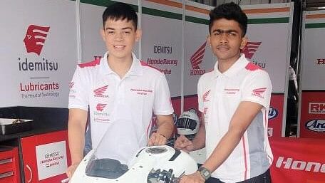 <div class="paragraphs"><p>Indian bike racers Kavin Samaar Quintal and Mohsin Paramban during Round 3 of Asia Road Racing Championship, in Motegi, Japan.</p></div>