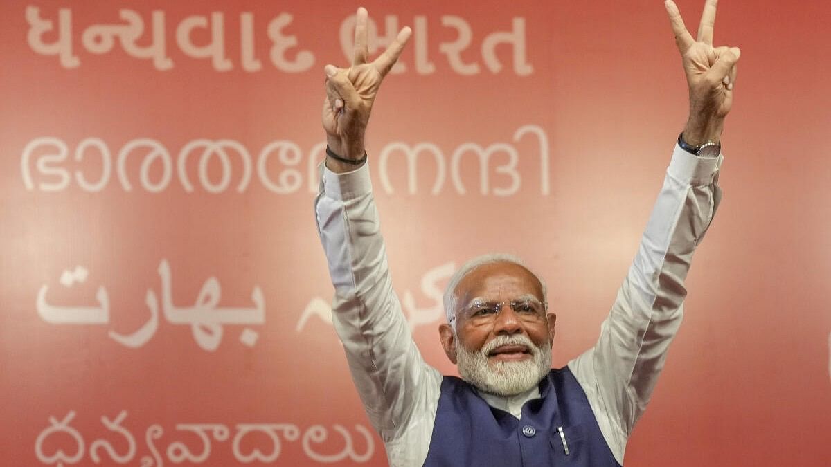 <div class="paragraphs"><p>Prime Minister Narendra Modi during a meeting at BJP headquarters as the party leads in the Lok Sabha elections amid the counting of votes, in New Delhi, Tuesday, June 4, 2024.</p></div>