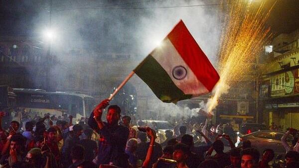<div class="paragraphs"><p>People celebrate India’s victory in the T20 World Cup final, in Hyderabad.</p></div>