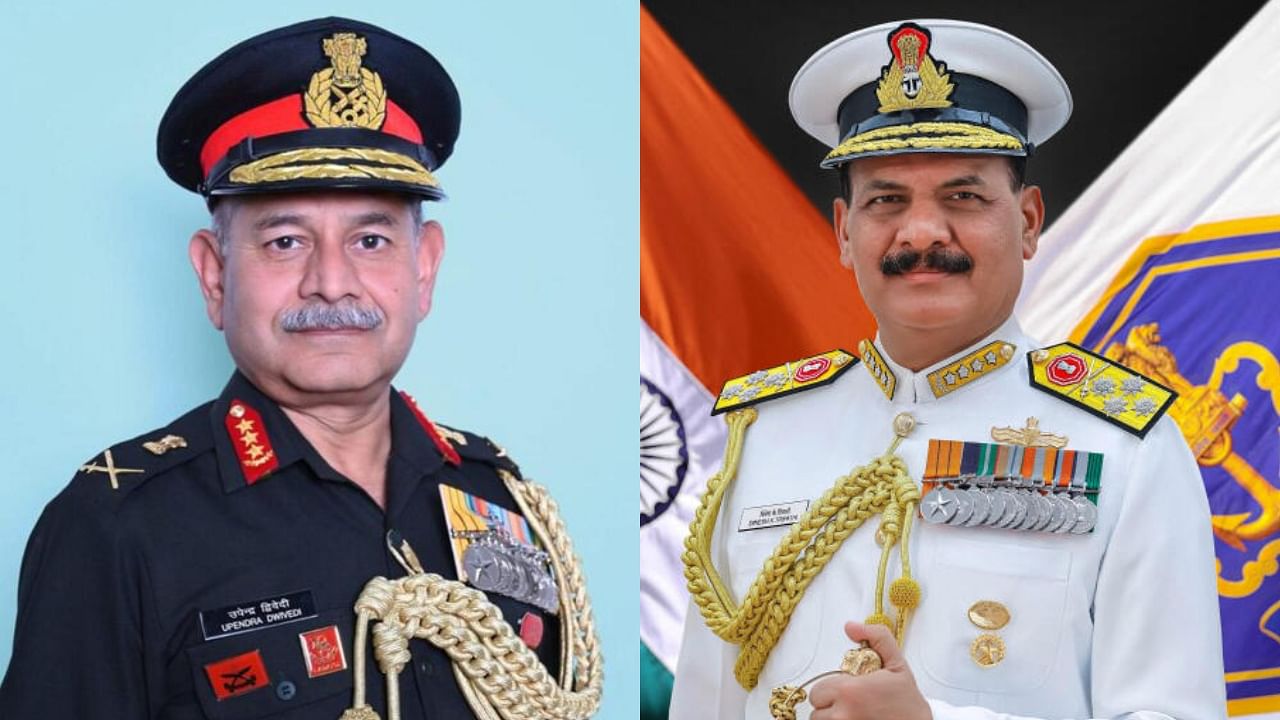 <div class="paragraphs"><p>Army Chief Lieutenant General Upendra Dwivedi (L) and Navy Chief Admiral Dinesh Tripathi (R).</p></div>