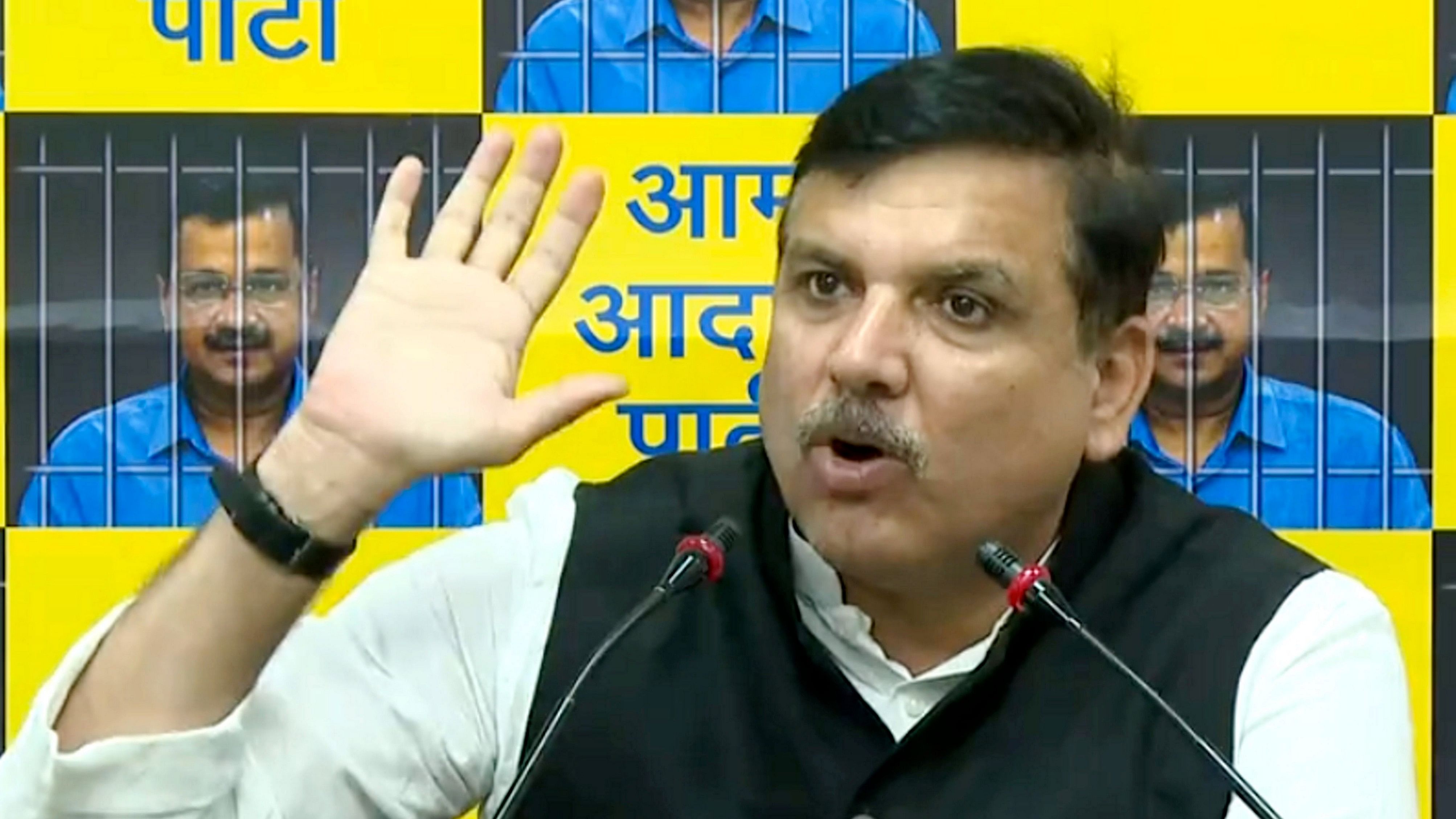 <div class="paragraphs"><p>AAP leader Sanjay Singh addresses a press conference regarding the shortage of water in the national capital, in New Delhi, Monday, June 17, 2024.</p></div>