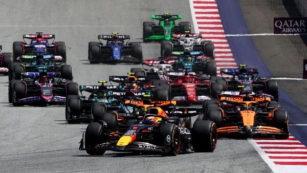 <div class="paragraphs"><p>Red Bull's Max Verstappen leads McLaren's Oscar Piastri and McLaren's Lando Norris at the start of the sprint race.&nbsp;</p></div>