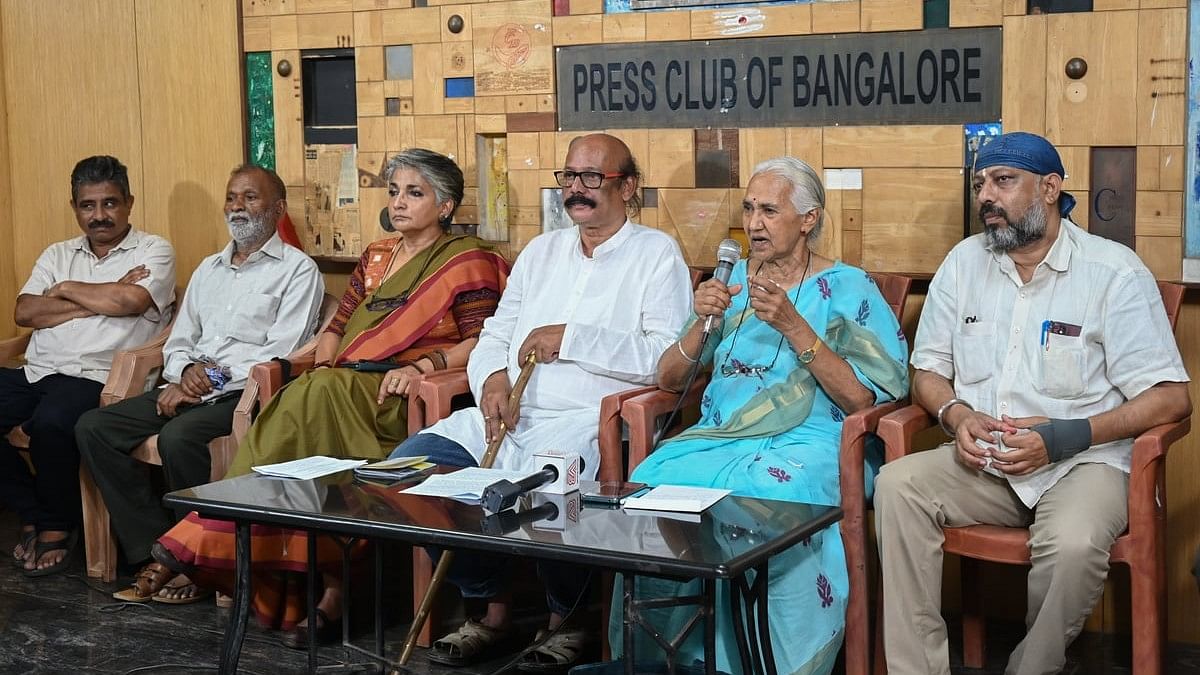 <div class="paragraphs"><p>Members of Eddelu Karnataka (Wake Up Karnataka) speak at a press conference in Bengaluru on Saturday.&nbsp;</p></div>