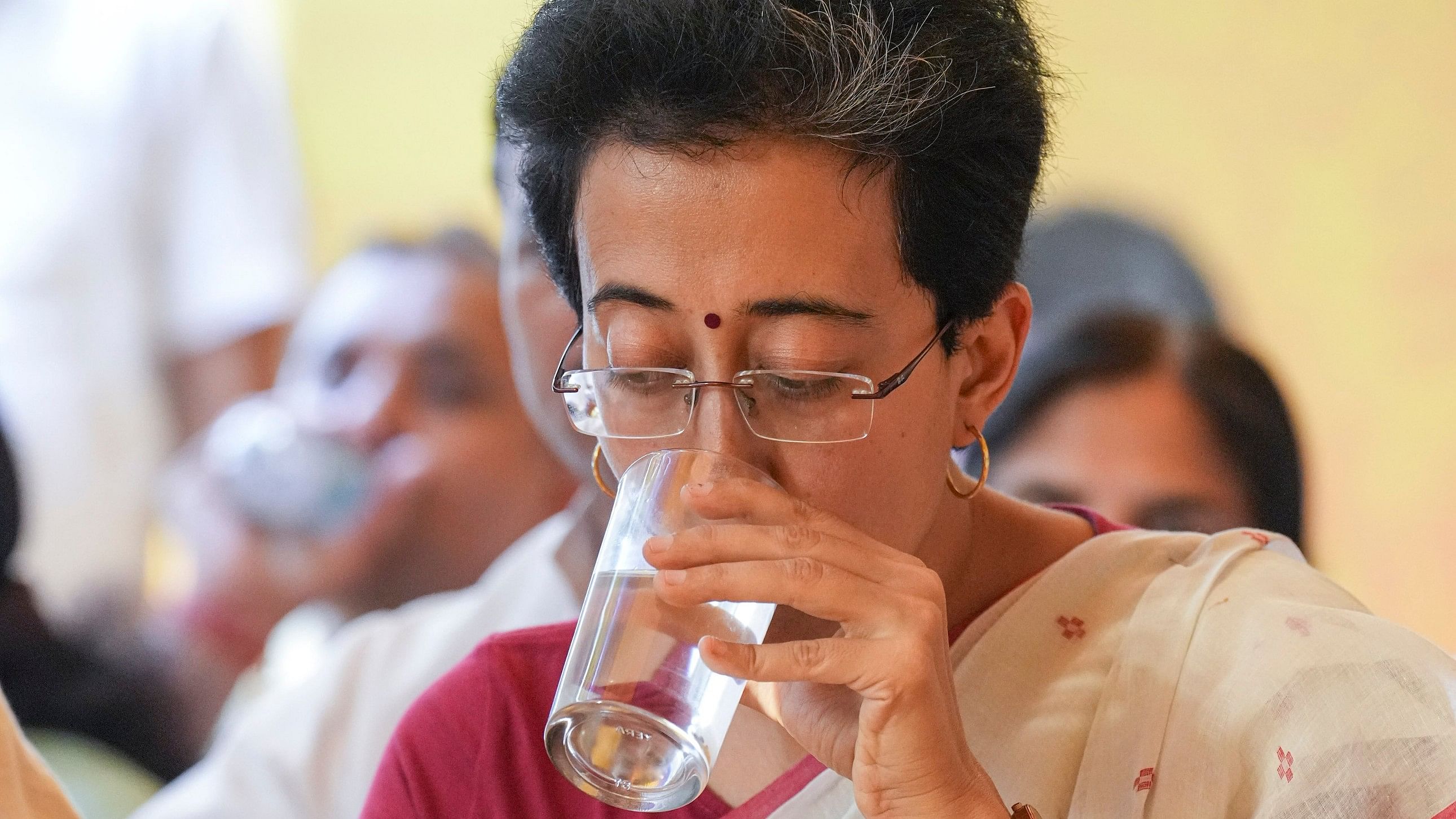 <div class="paragraphs"><p>Delhi minister and AAP leader Atishi Singh during her indefinite hunger strike to press on her demand for getting 100 million gallons of water per day from Haryana amid the ongoing water crisis in the national capital, in New Delhi, Friday, June 21.</p></div>