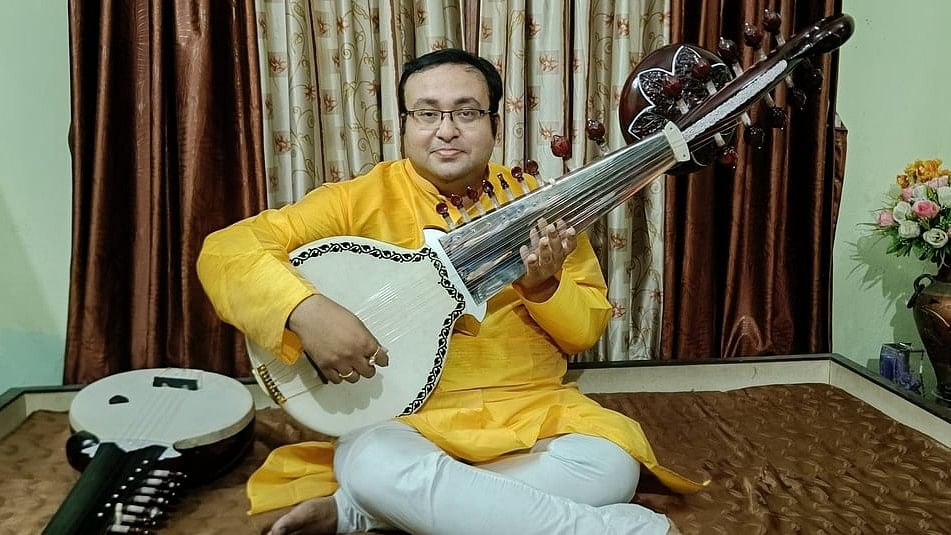 <div class="paragraphs"><p>Joydeep Mukherjee with the sur rabab.</p></div>