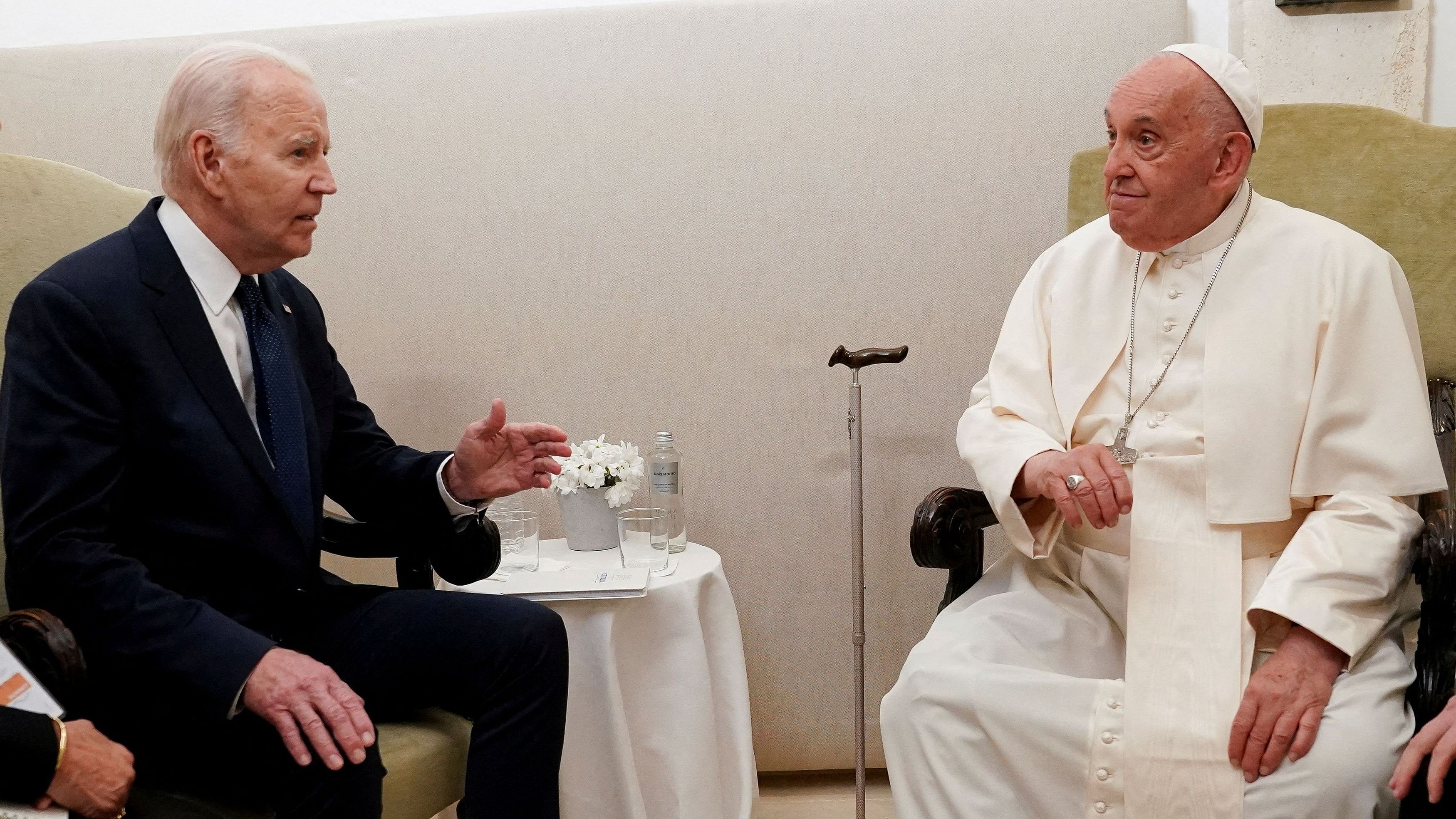 <div class="paragraphs"><p>U.S. President Joe Biden meets with Pope Francis on the second day of the G7 summit at the Borgo Egnazia resort, in Savelletri, Puglia, Italy, June 14, 2024.&nbsp;&nbsp;</p></div>