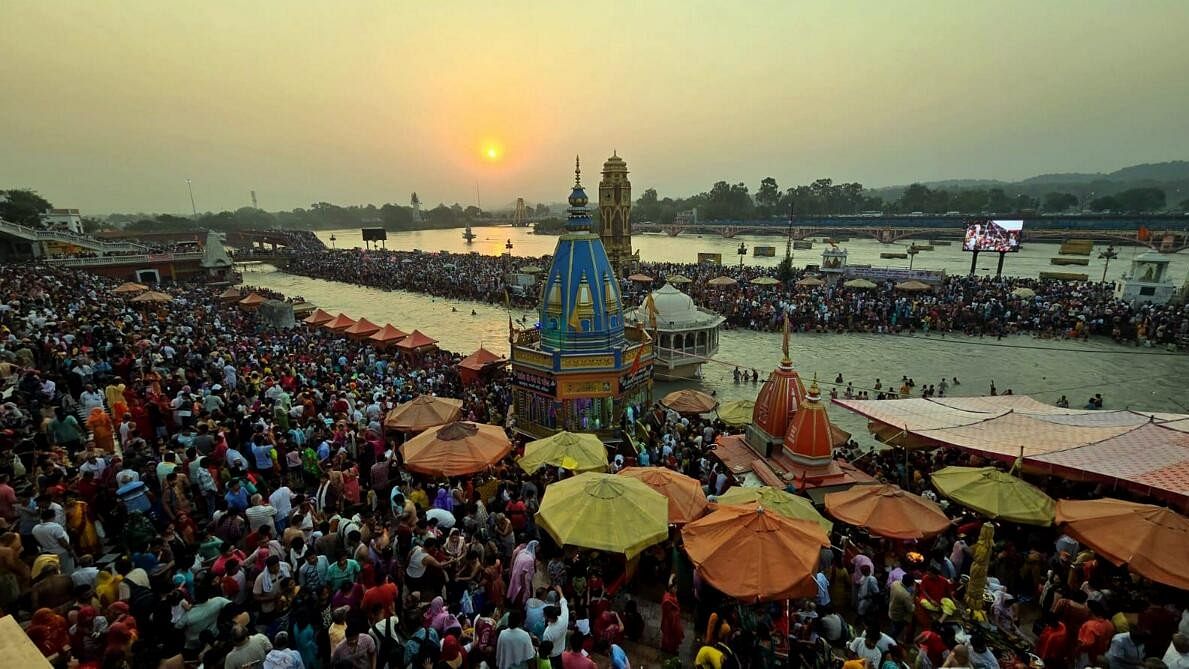 <div class="paragraphs"><p>Devotees gather to take a holy dip in the Ganga river on the occasion of Ganga Dussehra, at Har Ki Pauri ghat in Haridwar.&nbsp;</p></div>