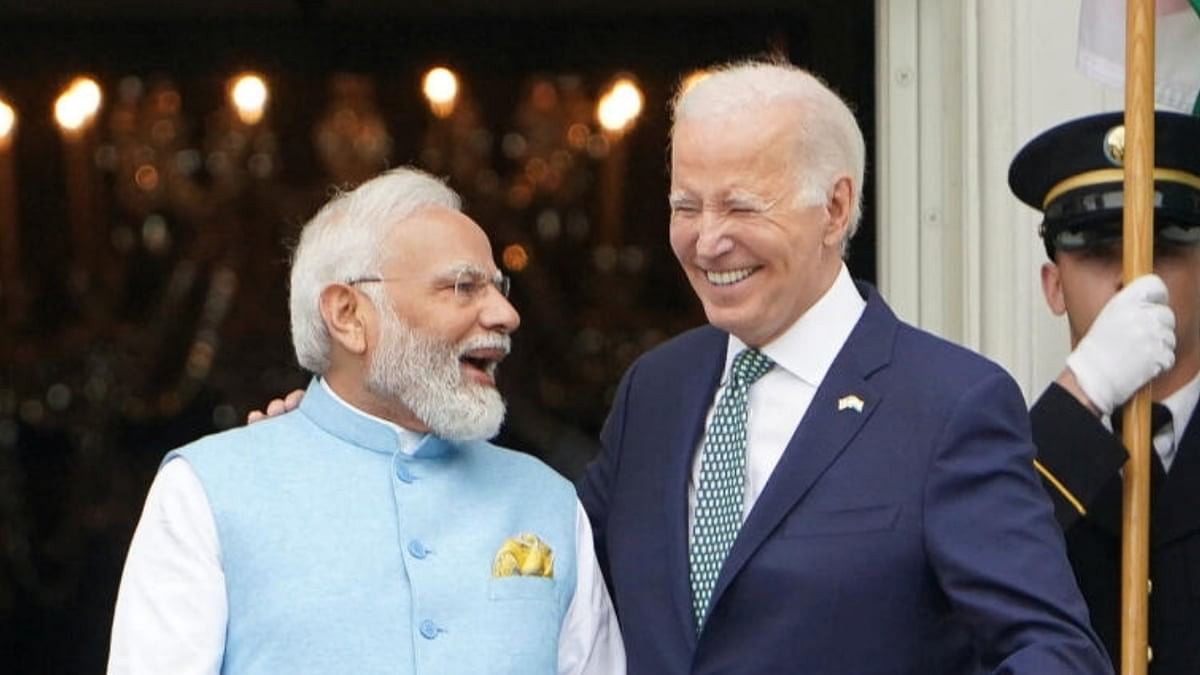 <div class="paragraphs"><p>US President Joe Biden and India's Prime Minister Narendra Modi share a laugh.</p></div>