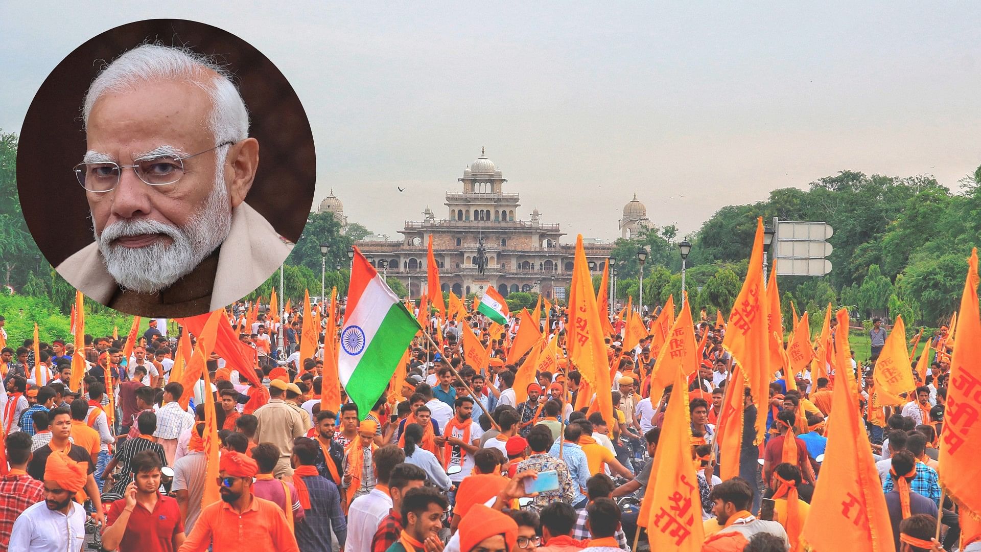 <div class="paragraphs"><p>A collage showing Prime Minister Narendra Modi and VHP and Bajrang Dal activists.</p></div>