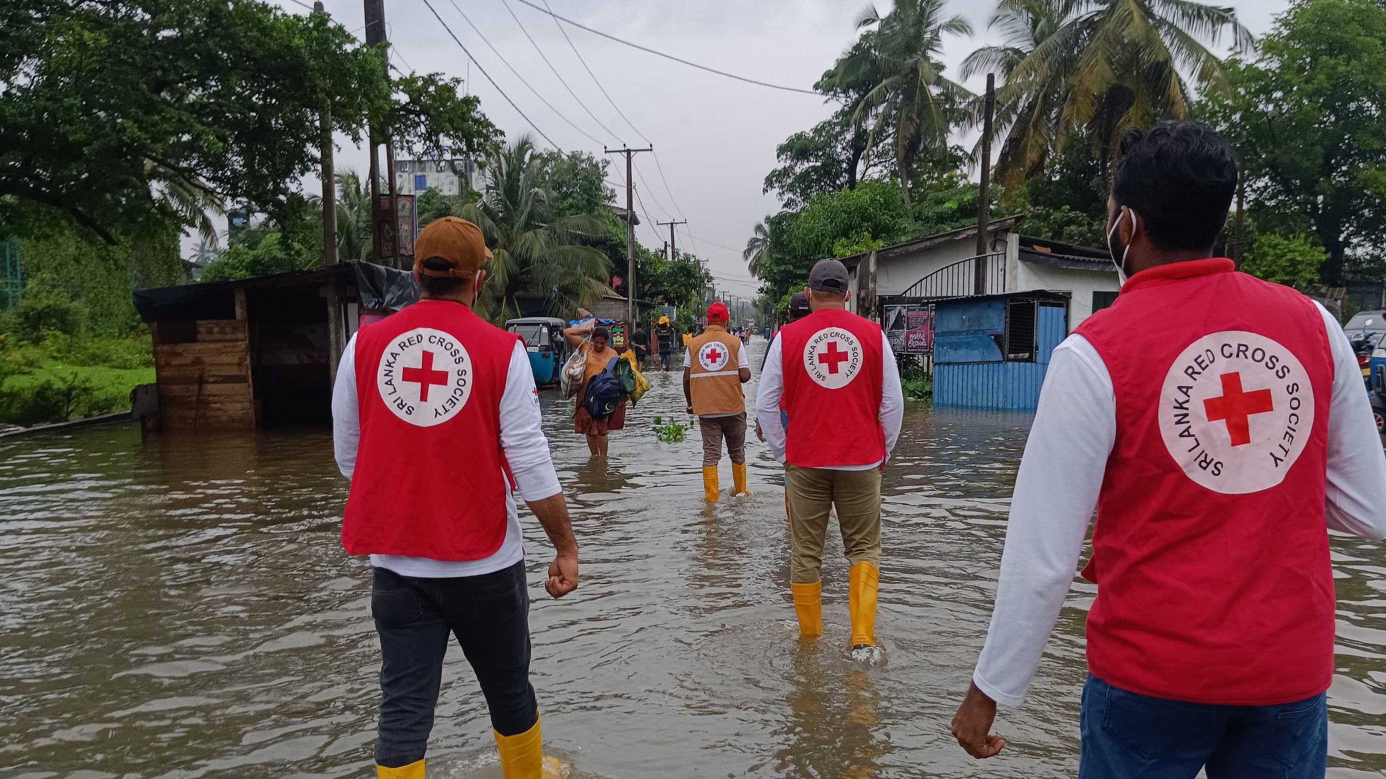 <div class="paragraphs"><p>Teams from Sri Lanka Red Cross seen in a flooded areas in Sri Lanka trying to rescue people on June 2, 2024.</p></div>