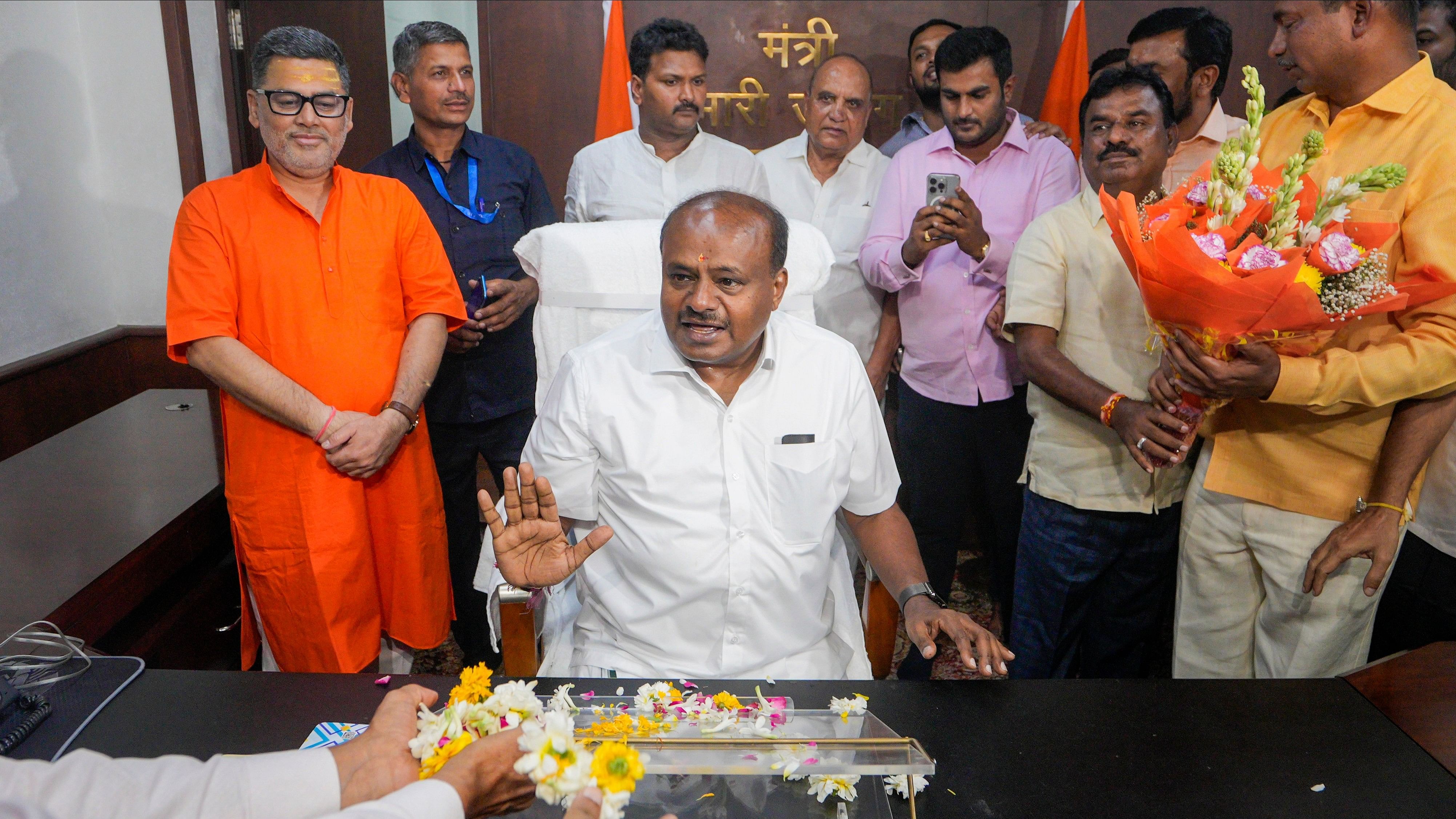 <div class="paragraphs"><p>Union Minister of Steel and Heavy Industries H D Kumaraswamy during assumption of office, in New Delhi, Tuesday, June 11, 2024. </p></div>