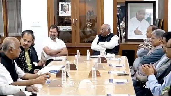 <div class="paragraphs"><p>Congress President Mallikarjun Kharge with party leader Rahul Gandhi and other Opposition leaders during the Indian National Developmental Inclusive Alliance (INDIA) meeting.&nbsp;</p></div>