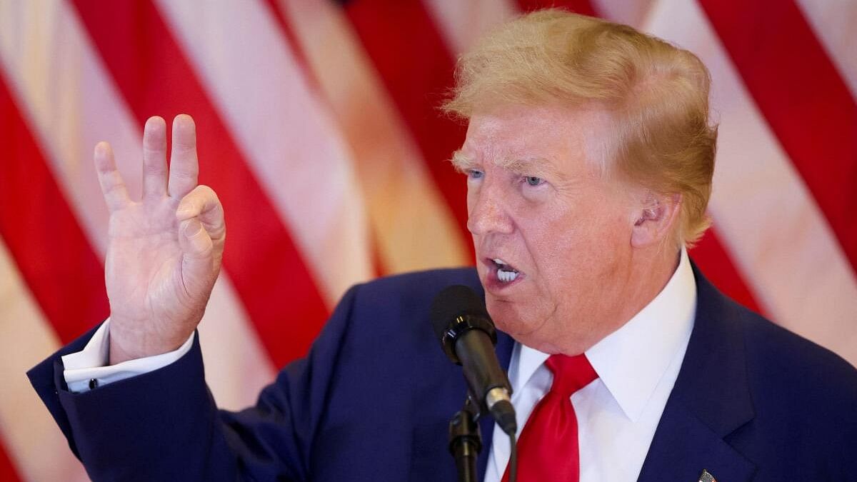 <div class="paragraphs"><p>Republican presidential candidate and former U.S. President Donald Trump gestures as he speaks during a press conference.</p></div>