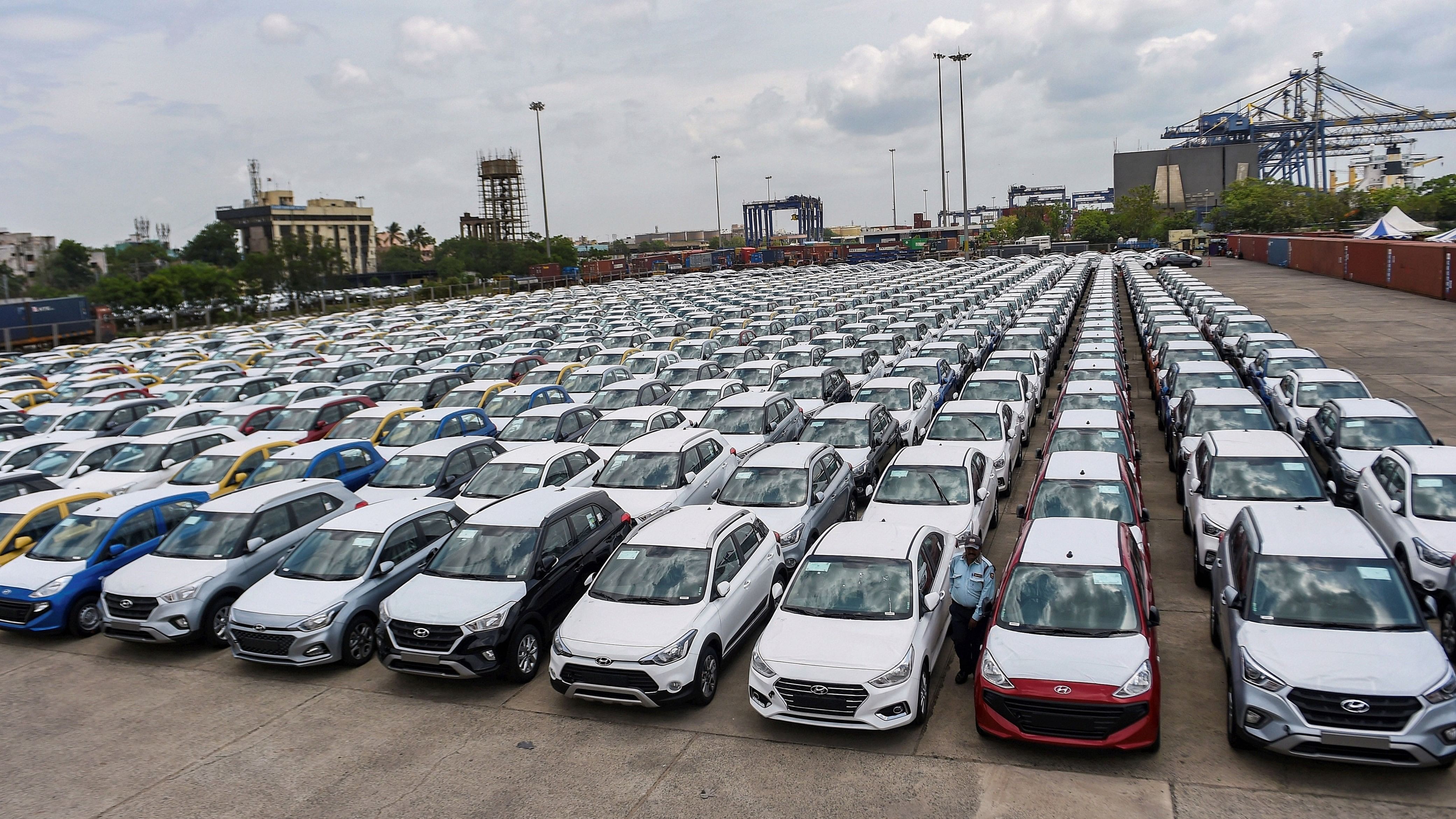 <div class="paragraphs"><p>Cars are seen parked in a dock at the Chennai Port Trust. </p></div>