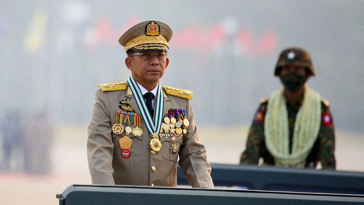 <div class="paragraphs"><p>FILE PHOTO: Myanmar's junta chief Senior General Min Aung Hlaing, who ousted the elected government in a coup on February 1, 2021, presides over an army parade on Armed Forces Day in Naypyitaw, Myanmar.</p></div>