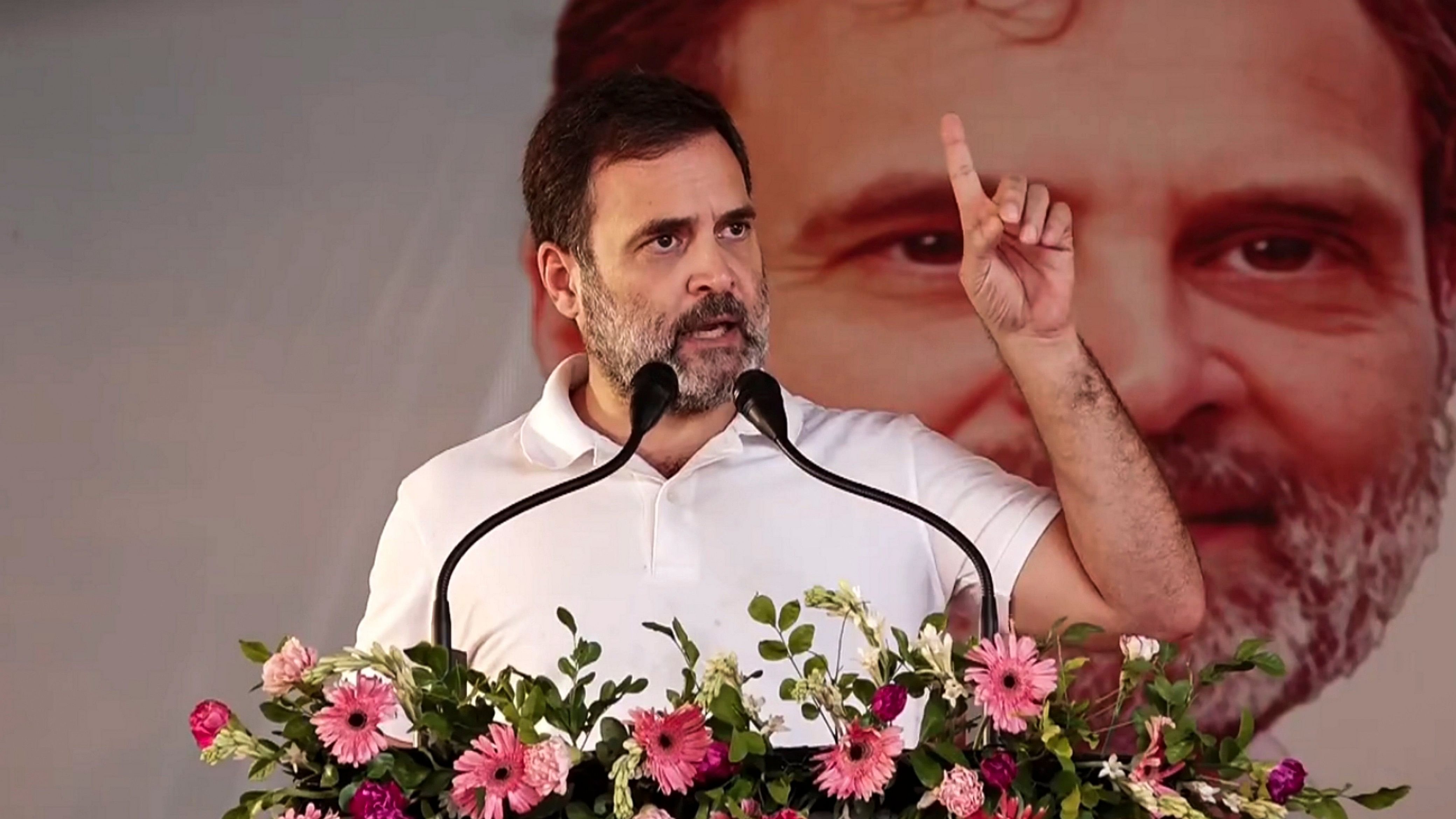 <div class="paragraphs"><p> Congress MP Rahul Gandhi addresses a public meeting, in Rae Bareli, Uttar Pradesh.</p></div>