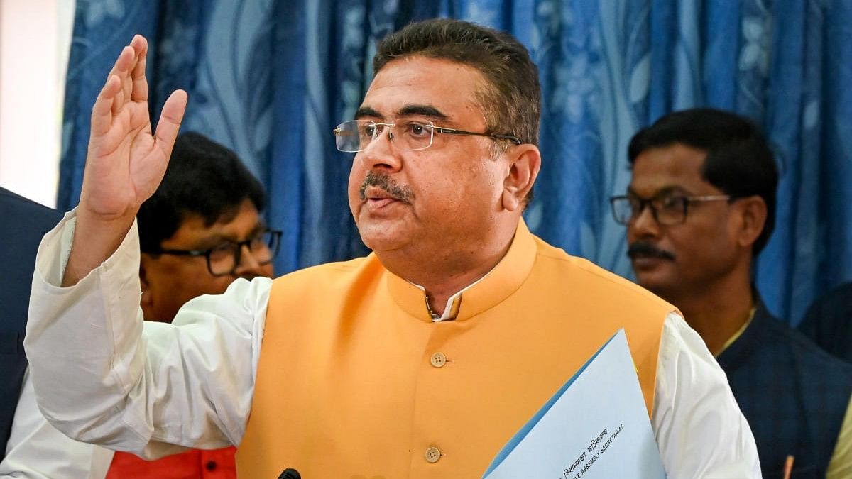 <div class="paragraphs"><p>West Bengal Assembly Opposition Leader Suvendu Adhikari interacts with media persons during the state assembly Budget Session, in Kolkata.</p></div>